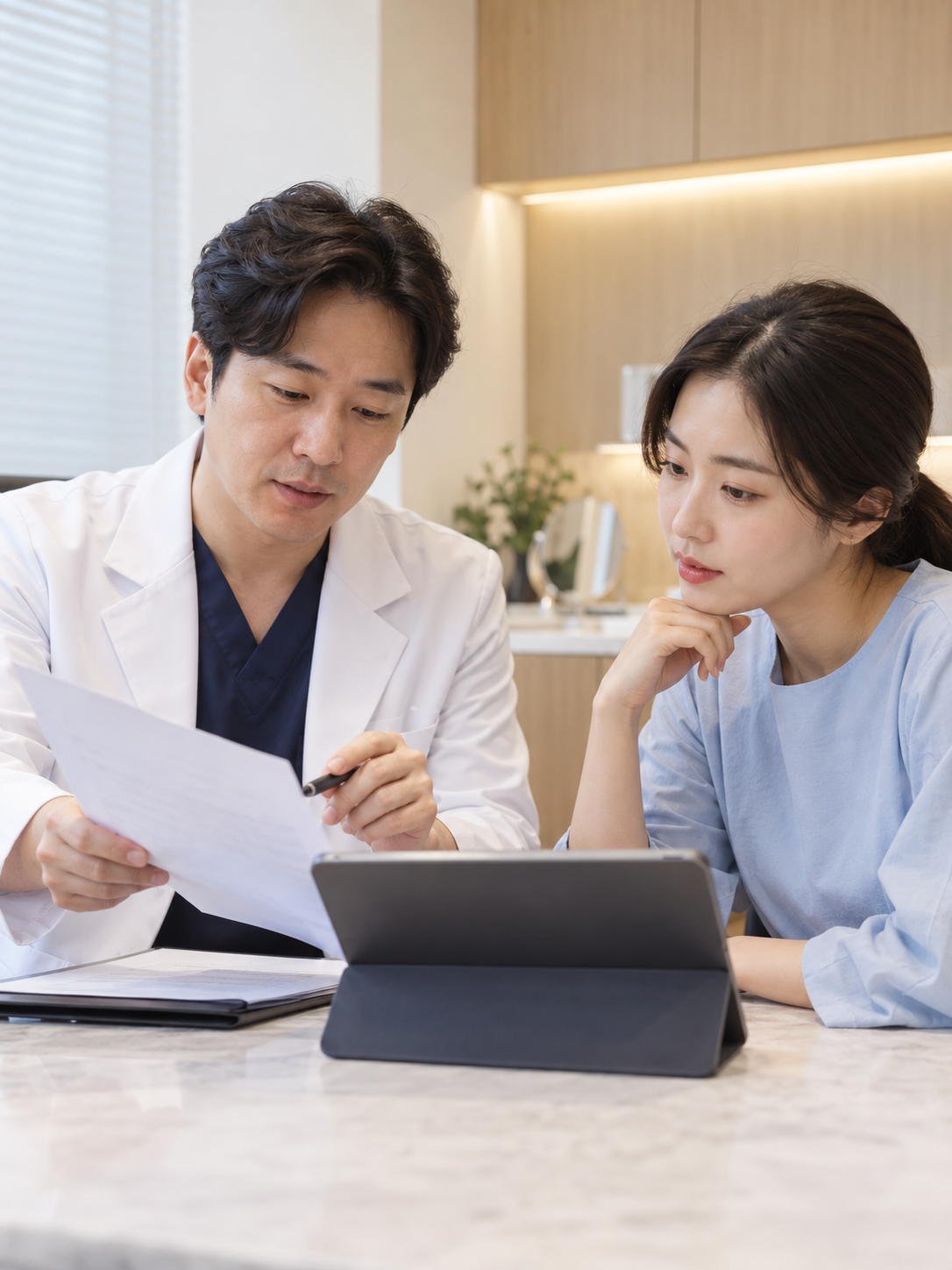 AI 생성 실사 예시: 재수술 상담 자료 확인